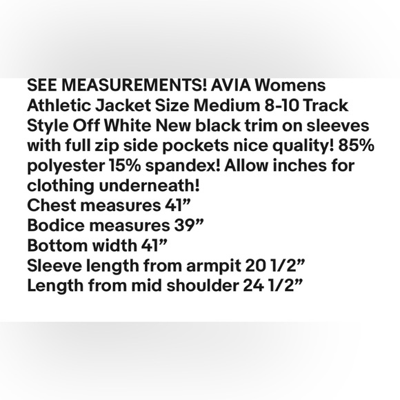 AVIA Womens Athletic Jacket Size Medium 8-10 Track Style Off White New - Picture 9 of 9